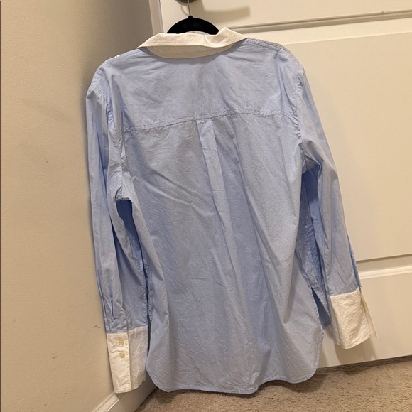 Loft Blue and White Button-Up Shirt with Sequins - Picture 2 of 5